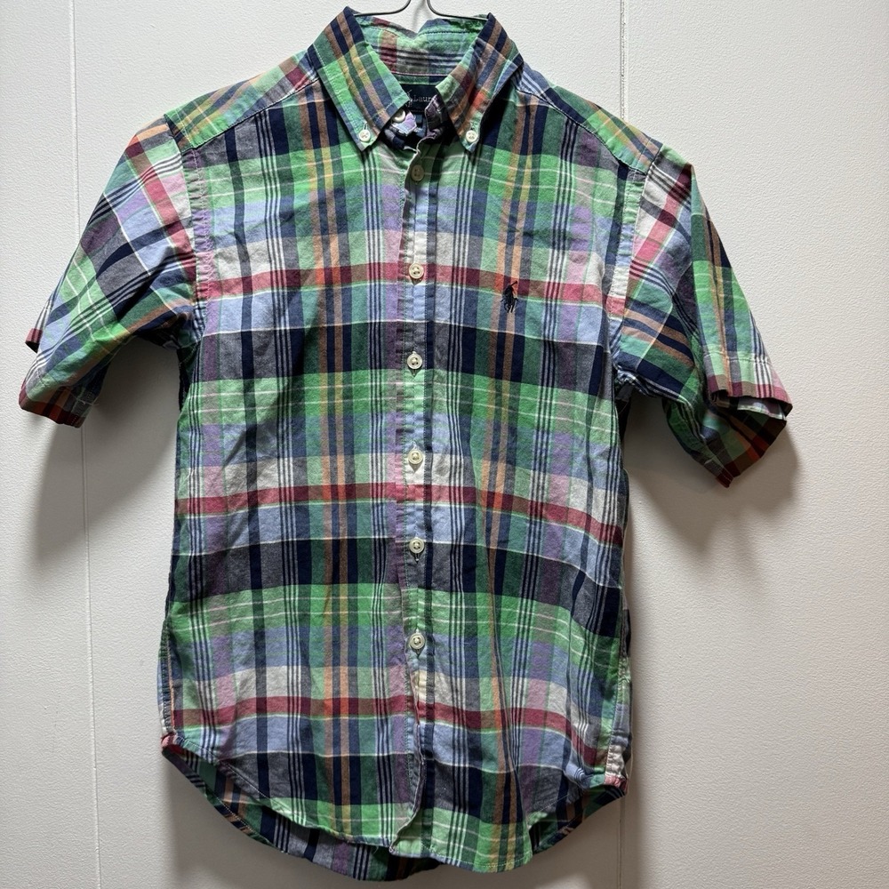 Ralph Lauren Boys Size Small (8) Colorful Plaid Short Sleeve Button Down‎ Shirt